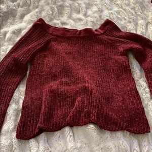 Alter’d State Off Shoulder Burgundy Knit Sweater